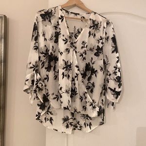 White with black and gray flowers flowing shirt